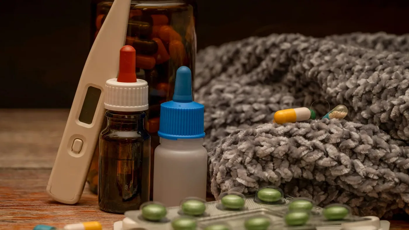 Couple sick with winter flu virus needing medication during holiday season